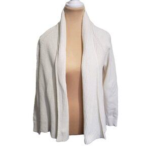 LL Bean Sweater Womens Medium Ivory Knit Cardigan Open Front Classic Cozy